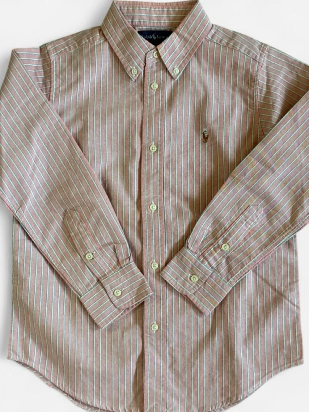 Vintage Ralph Lauren Boys' Pink & White Striped Button-Down Shirt Size 7